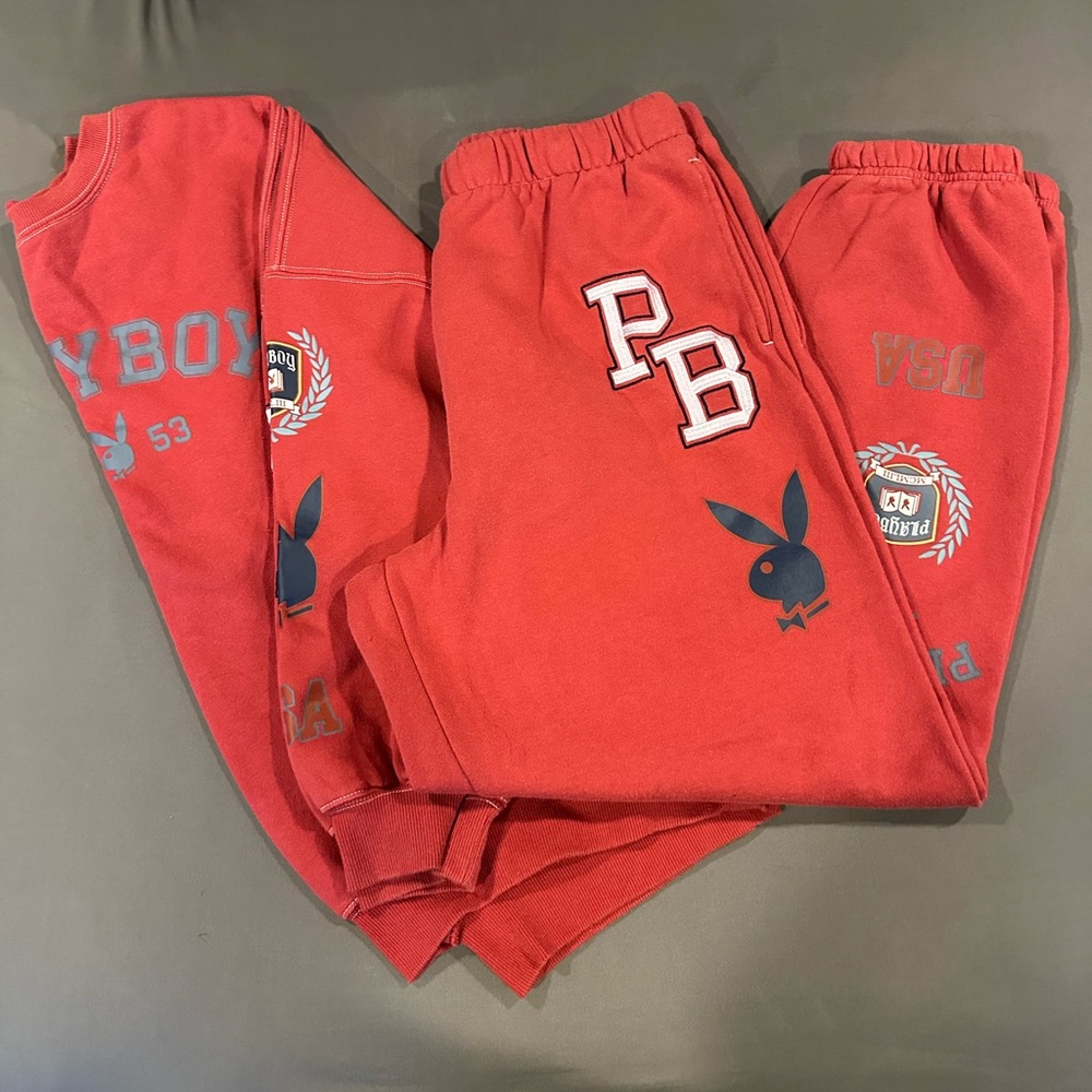 PLAYBOY Red Graphic Crewneck Sweatshirt & Joggers Set
